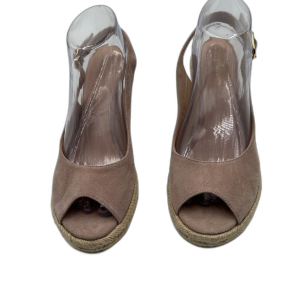 Stuart Weitzman Grey Suede Peep Open Toe Slingback Espadrille Wedges Size 8.5 - Picture 5 of 7